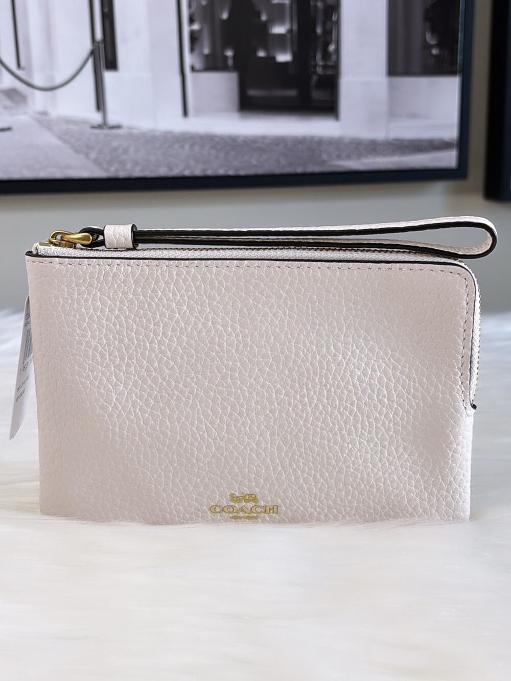 Coach Chalk Pebbled Leather Small Wristlet with Gold Logo